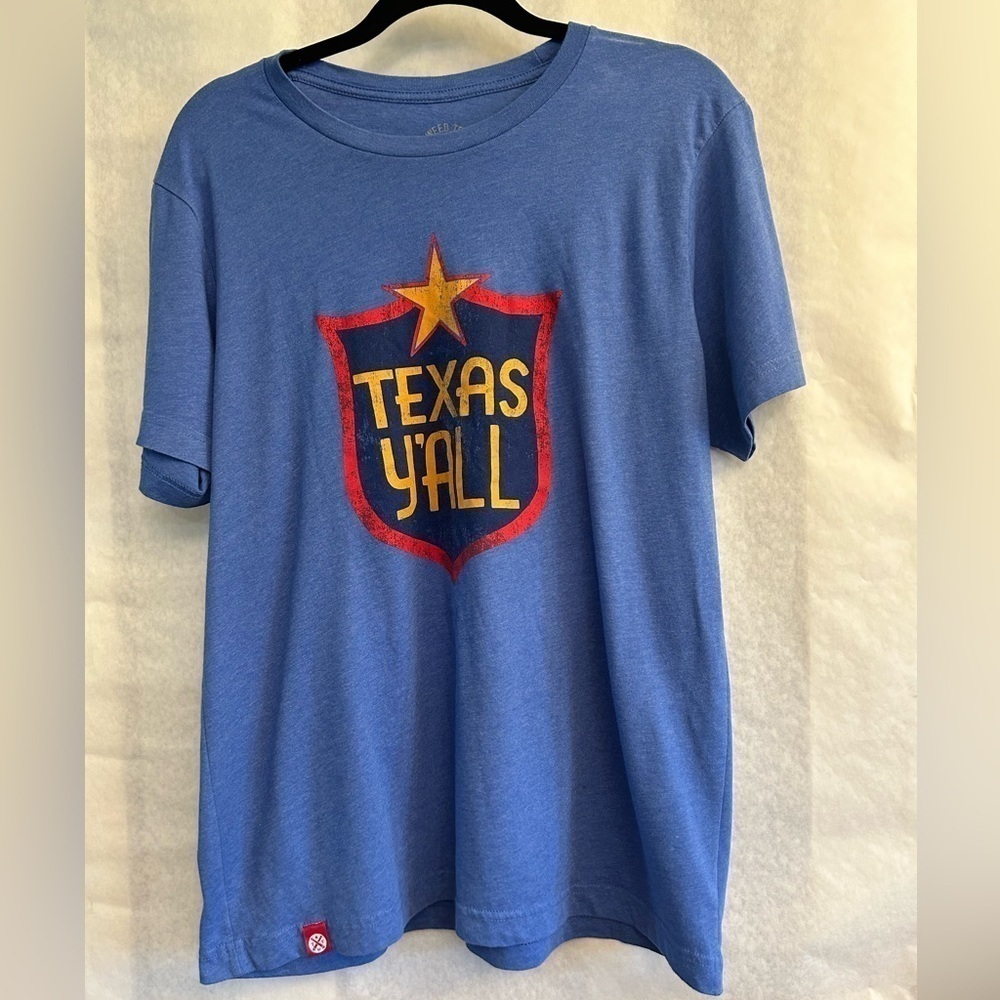 Texas Y’all T Shirt in Royal blue Unisex by Tumbleweed Sz- L.‎ Q6